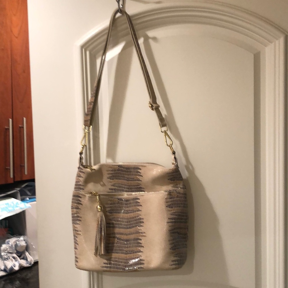 Lizard leather slouch hobo bag